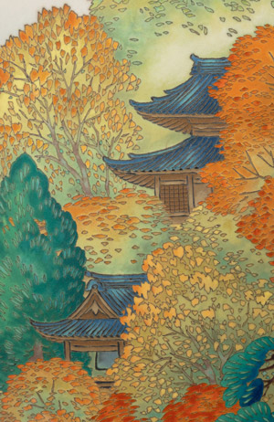 Фрагмент эмалевой японской вазы с пейзажем