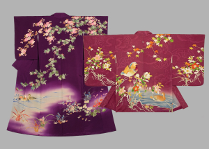 Парный сет антикварных кимоно и хаори "Утки-мандаринки"