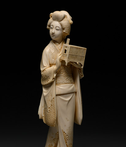 Видео Окимоно "Девушка с клеткой для птички"