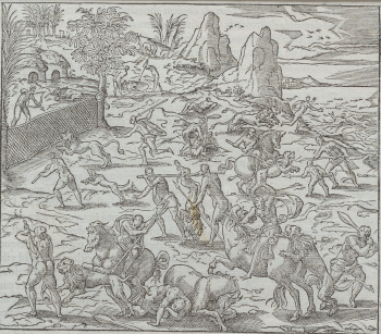 Анонимный автор (XVI век) — автор рисунка и гравёр. “Резня львов в городе Азгаре“, “Ловля крокодила на островах Нила“, “Охота на медведя в стране рабства“