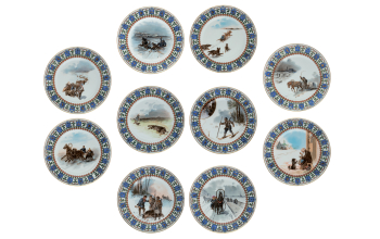 Десять тарелок с жанровыми сценами