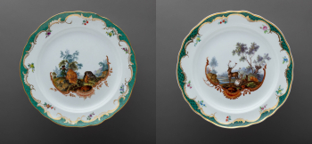 Двенадцать мелких тарелок из восполнения к охотничьему сервизу