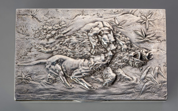 Коробка для сигар с охотничьей сценой "Травля дикого кабана собаками"