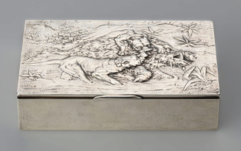 Коробка для сигар с охотничьей сценой "Травля дикого кабана собаками"