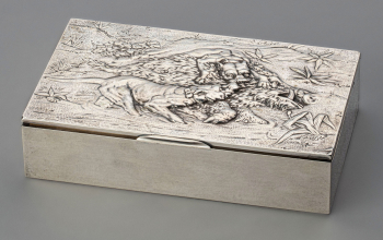 Коробка для сигар с охотничьей сценой "Травля дикого кабана собаками"