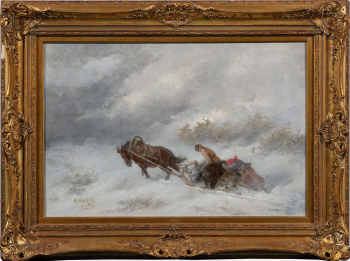 Николай Егорович Сверчков (1817–1898) "Охотники на медведя, застигнутые метелью"