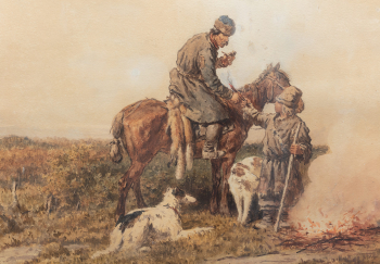 Пётр Петрович Соколов (1821–1899) "Охотники у костра"