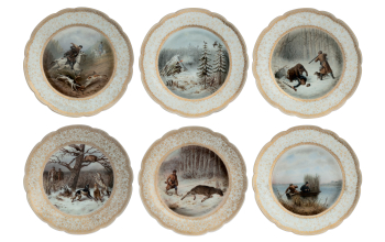 Шесть тарелок с охотничьеми сценами