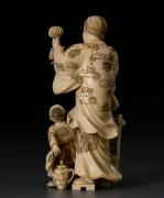 Окимоно "Мужчина и мальчик с хризантемами"